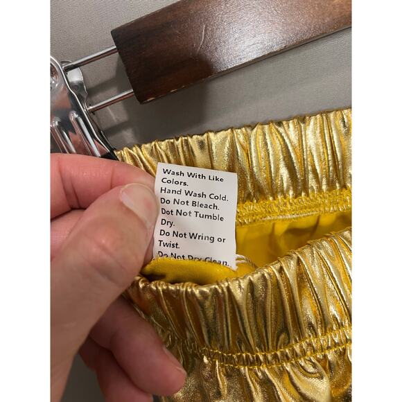 ODIZLI Womens Shiny Metallic High Waist Stretchy Jogger Hip Hop Street Gold L - Picture 7 of 11